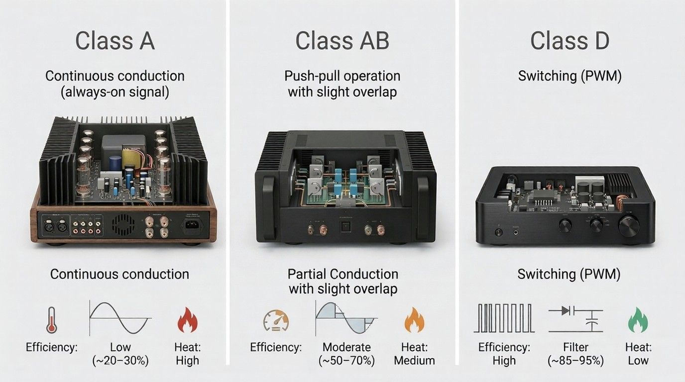 class A class AB and class D amplifiers comparison