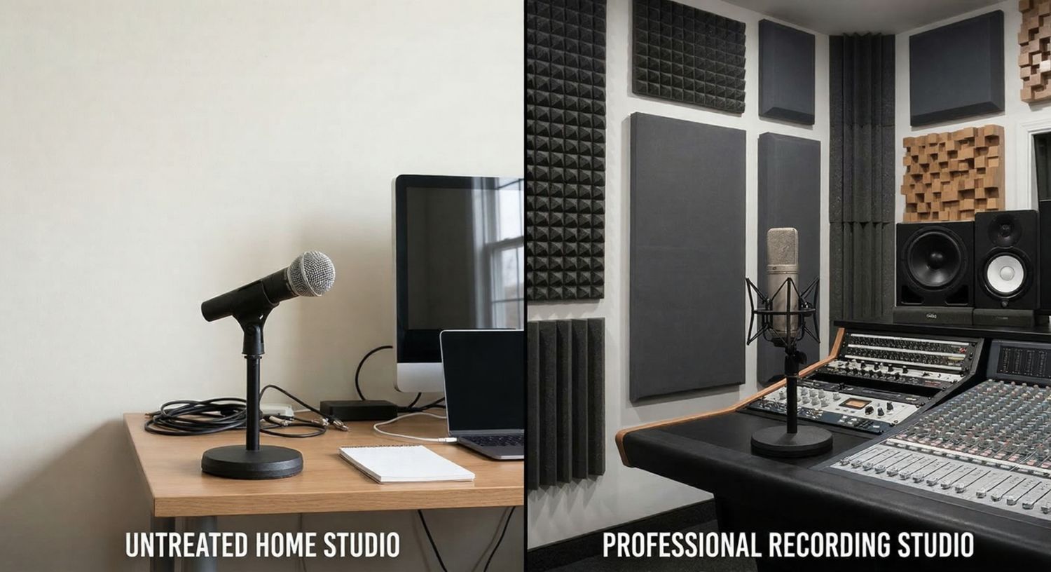 comparison of home studio and professional recording studio microphone setup