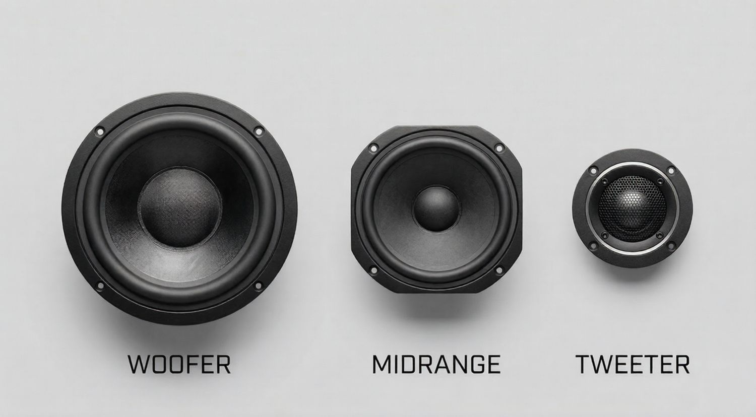 woofer midrange and tweeter speaker drivers used for different audio frequencies