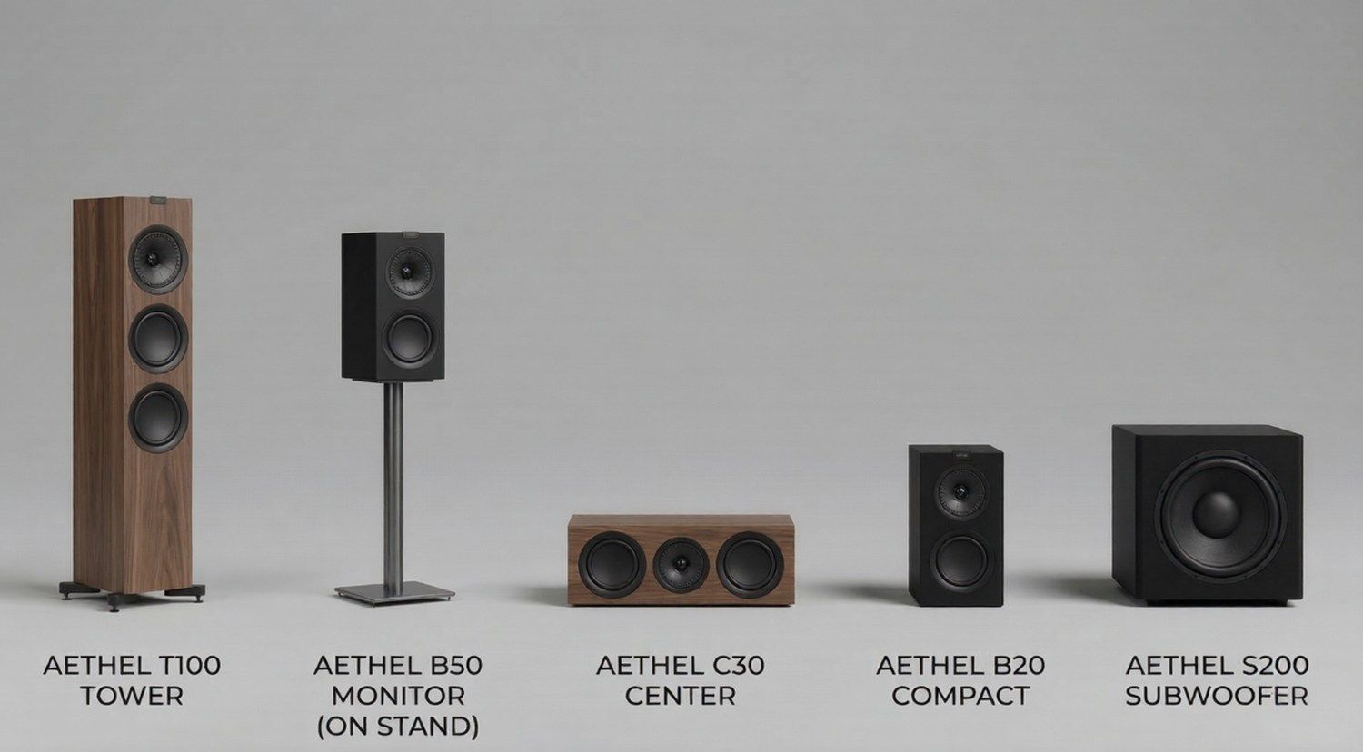 various home audio speaker types including floorstanding bookshelf center channel and subwoofer